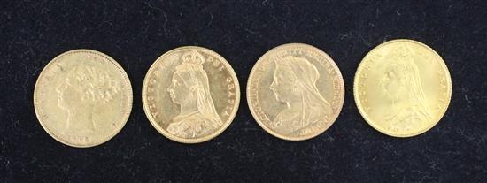 Four Victoria gold half sovereigns,